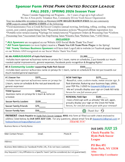 Sponsor Form for the 2025-2026 Season