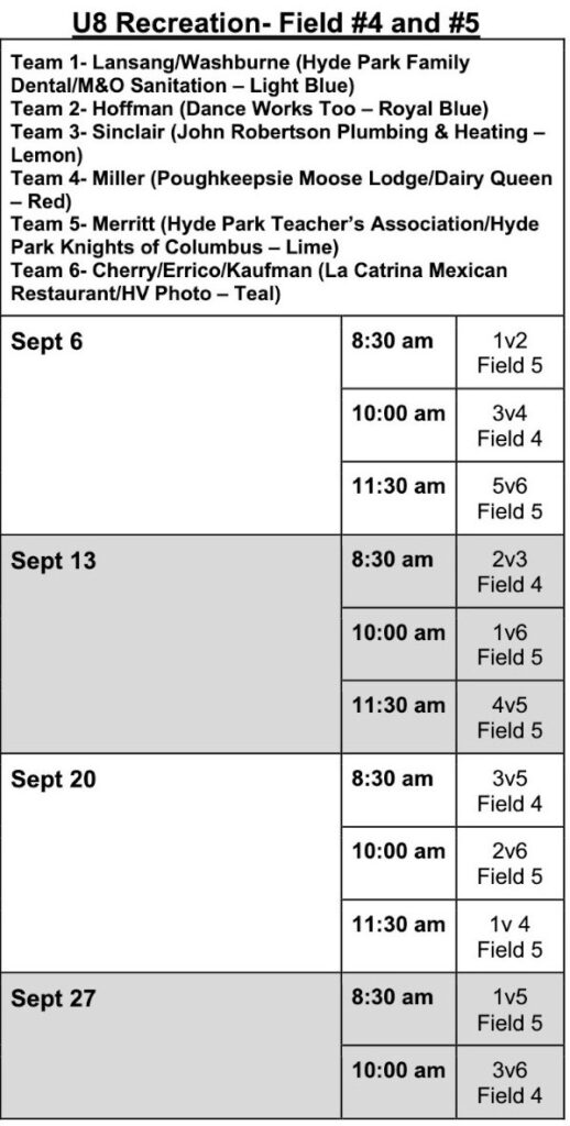 Fall 2025 Schedule U8 Part 1